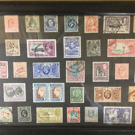 3 framed collections of postage stamps, British and Empire - mostly young Victoria(-)